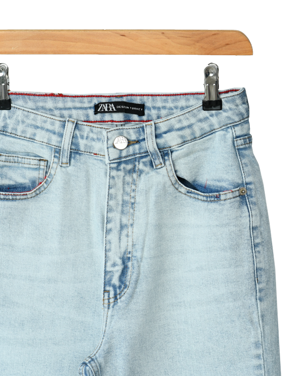 شلوار جین آبی روشن مدل پایین کات