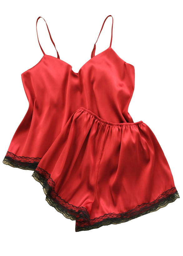 ست تاپ و شورتک ساتن گیپور دار