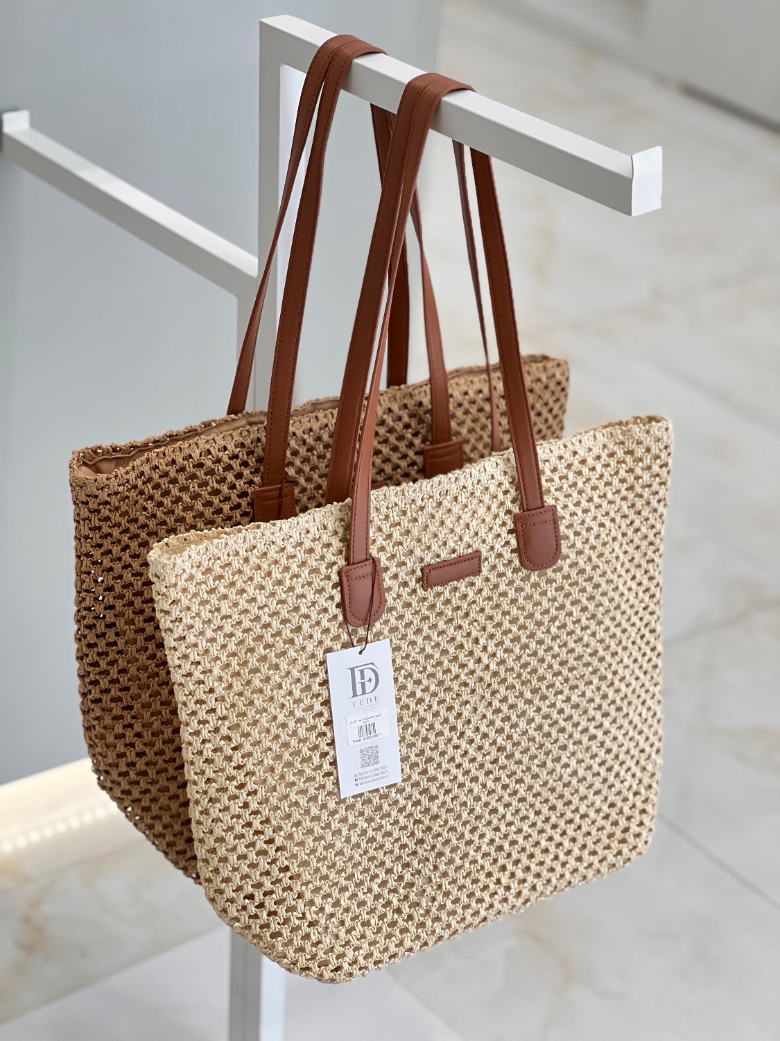 کیف حصیری بند چرمی